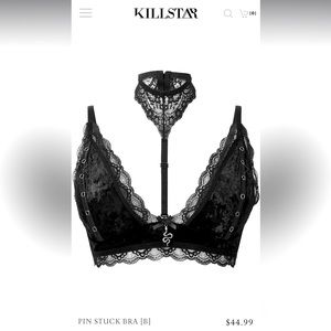 NEW WITH TAGS! Killstar Black Velvet & Lace Bra Size Medium